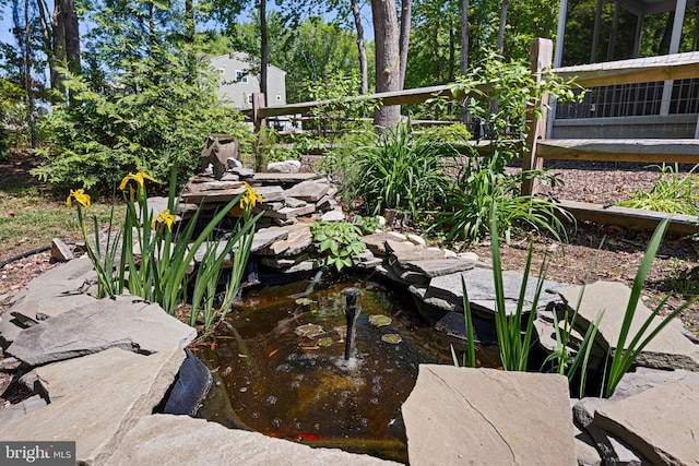 exterior view of a garden pond