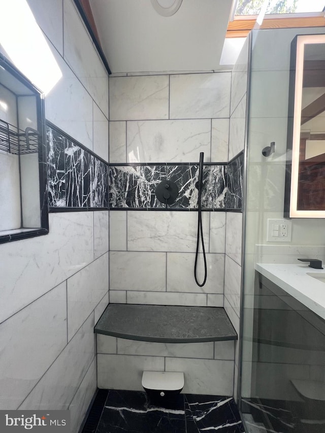 8107 Chester St, Takoma Park, MD 20912 - bathroom featuring tiled shower and vanity