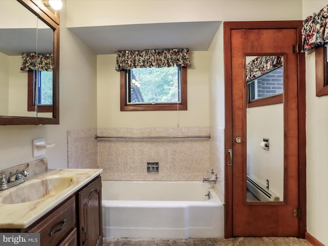 629 W Piedmont St, Keyser, WV 26726 - full bath featuring a baseboard radiator, a bathtub, and vanity