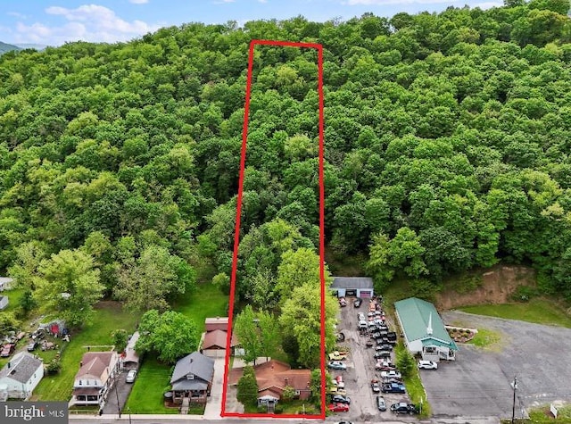 629 W Piedmont St, Keyser, WV 26726 - aerial overview of property's location with property parcel outlined and a forest