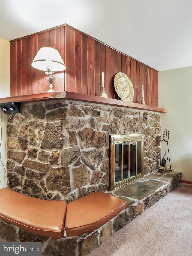 629 W Piedmont St, Keyser, WV 26726 - detailed view of carpet flooring and a stone fireplace
