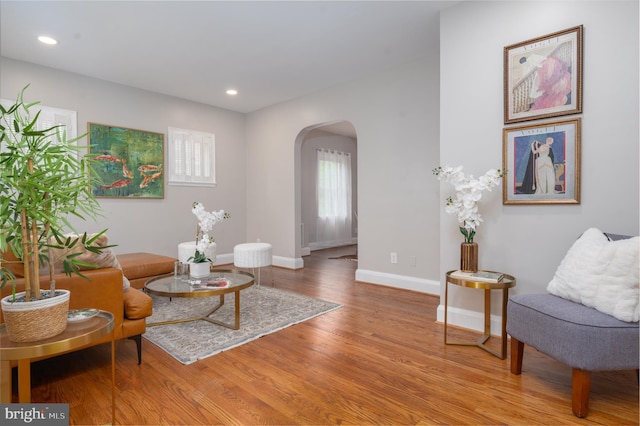 3902 Biddison Ln, Baltimore, MD 21206 - living area featuring arched walkways, wood finished floors, baseboards, and recessed lighting