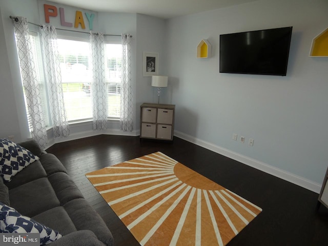 living area featuring baseboards and wood finished floors