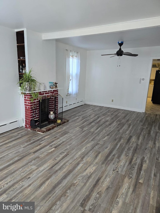 4527 Main St, Whitehall, PA 18052 - living area featuring a baseboard heating unit, wood finished floors, and a ceiling fan