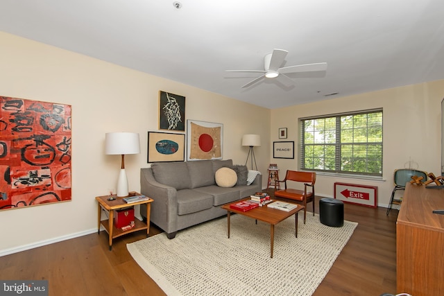 2706 Wimbledon Way, Blackwood, NJ 08012 - living room with a ceiling fan, wood finished floors, and baseboards