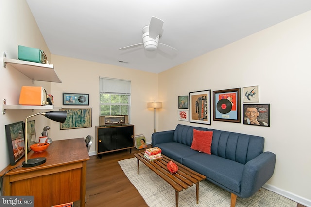 2706 Wimbledon Way, Blackwood, NJ 08012 - living area with wood finished floors, ceiling fan, an office area, and baseboards
