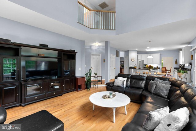 15066 Frederick Rd, Cooksville, MD 21723 - living room featuring light wood-type flooring and a high ceiling