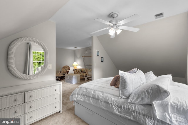 15066 Frederick Rd, Cooksville, MD 21723 - bedroom with light colored carpet, vaulted ceiling, and ceiling fan