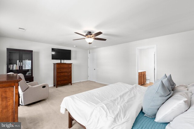 27 Hopkins Branch Way, Fredericksburg, VA 22406 - bedroom with light carpet, a ceiling fan, and ensuite bathroom