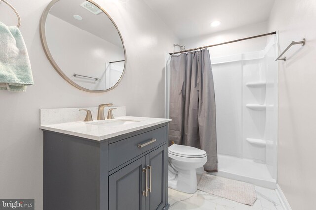 27 Hopkins Branch Way, Fredericksburg, VA 22406 - full bathroom with vanity, a shower with curtain, marble finish floors, and recessed lighting