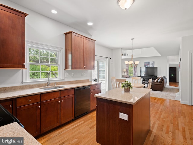 1711 Butternut Cir, West Chester, PA 19382 - kitchen featuring dishwasher, a sink, light wood-style floors, a center island, and recessed lighting