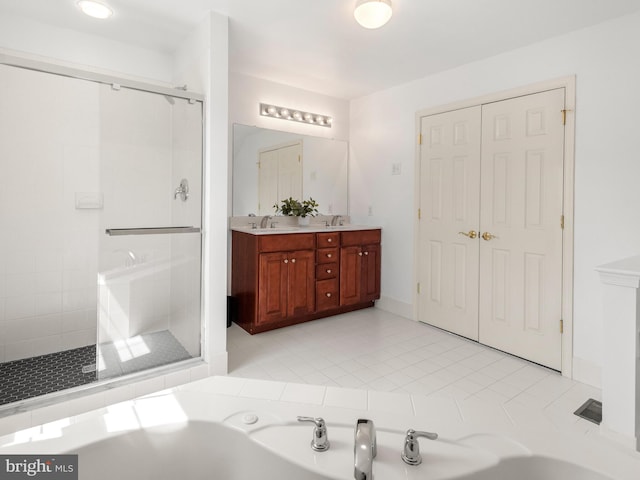 1711 Butternut Cir, West Chester, PA 19382 - bathroom featuring a stall shower, double vanity, and a bath