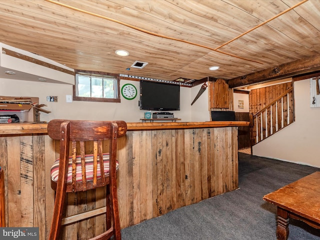 6103 Jefferson Pike, Frederick, MD 21703 - indoor dry bar with wood ceiling, carpet, and stairs