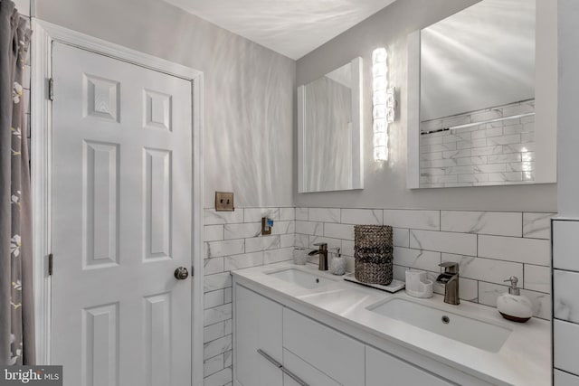 320 Bala Ter W, West Chester, PA 19380 - full bath with double vanity, tile walls, and backsplash