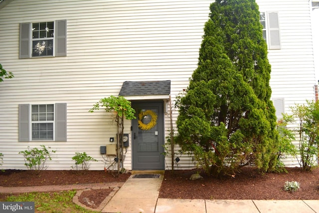 320 Bala Ter W, West Chester, PA 19380 - doorway to property featuring roof with shingles