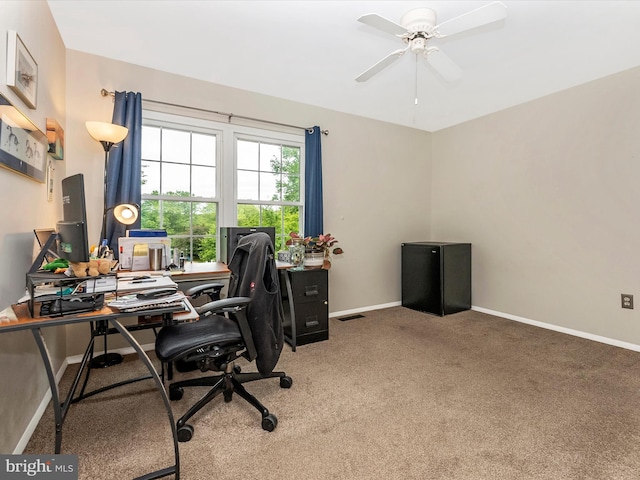 24129 Pecan Grove Ln, Gaithersburg, MD 20882 - home office with carpet, baseboards, and a ceiling fan