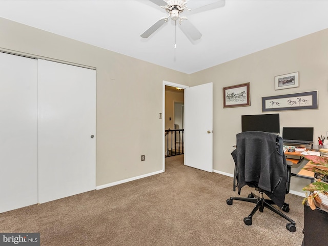 24129 Pecan Grove Ln, Gaithersburg, MD 20882 - office area with carpet flooring, ceiling fan, and baseboards