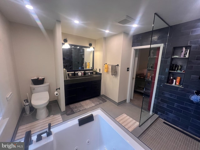 24129 Pecan Grove Ln, Gaithersburg, MD 20882 - full bath featuring vanity, toilet, a jetted tub, tile patterned floors, and a walk in shower