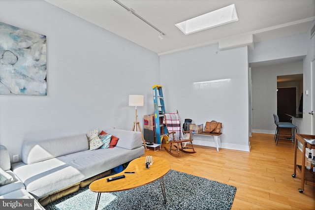 809 6th St NW Unit 63, Washington, DC 20001 - living area featuring a skylight, light wood-style flooring, and rail lighting