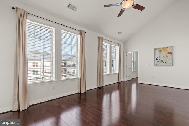 400 Cameron Station Blvd Unit 417, Alexandria, VA 22304 - unfurnished bedroom with wood finished floors, baseboards, high vaulted ceiling, and a ceiling fan