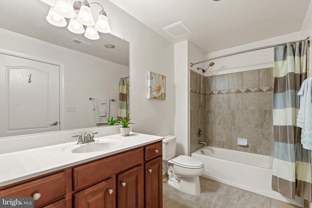 400 Cameron Station Blvd Unit 417, Alexandria, VA 22304 - full bath with toilet, tile patterned flooring, vanity, shower / bathtub combination with curtain, and a chandelier
