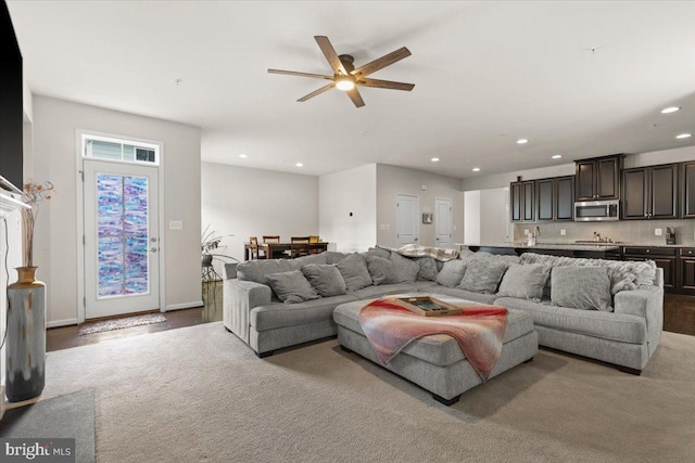 2121 River Heritage Blvd, Dumfries, VA 22026 - living area with recessed lighting, a ceiling fan, and carpet floors