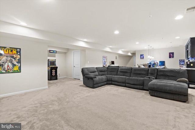 2121 River Heritage Blvd, Dumfries, VA 22026 - living area with light colored carpet, baseboards, and recessed lighting