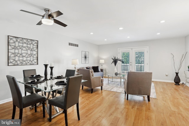 835 Sabina Cir, Bear, DE 19701 - dining space with light wood-type flooring, baseboards, french doors, recessed lighting, and ceiling fan