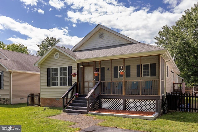 309 6th St, Colonial Beach, VA 22443 - view of front of house with crawl space, a shingled roof, and covered porch