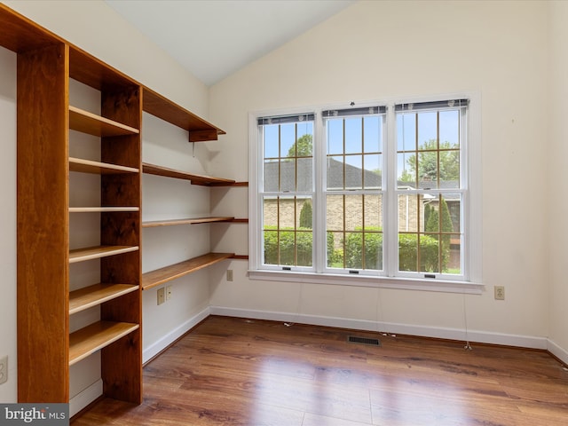 1412 Magruder Ct, Winchester, VA 22601 - unfurnished office featuring wood finished floors, lofted ceiling, baseboards, and built in study area