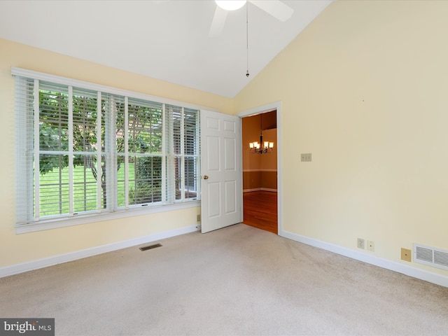 1412 Magruder Ct, Winchester, VA 22601 - unfurnished room with carpet, plenty of natural light, baseboards, a chandelier, and high vaulted ceiling