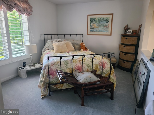 carpeted bedroom featuring multiple windows