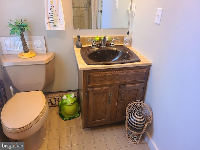 bathroom with tile patterned flooring, toilet, and vanity