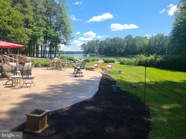 view of patio / terrace with a water view