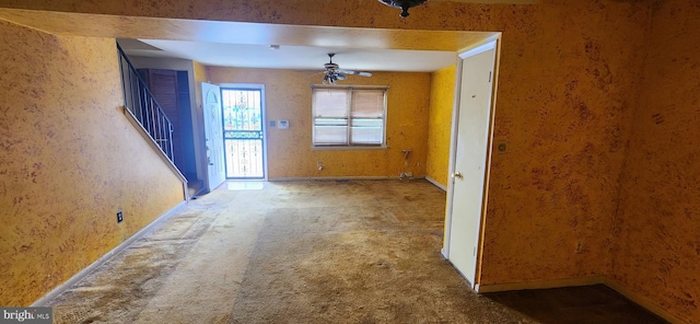 9422 Windpine Rd Unit 9422, Baltimore, MD 21220 - entryway with carpet flooring, a ceiling fan, baseboards, and stairs