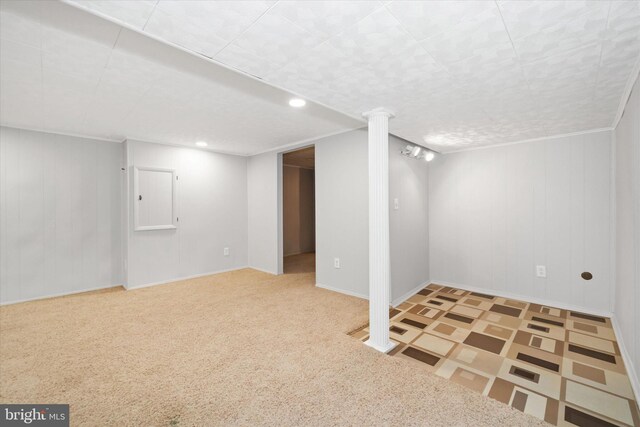 2518 Reynolds Ave, Claymont, DE 19703 - finished basement featuring baseboards, carpet, and wood walls