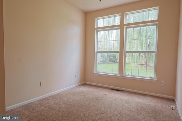 carpeted spare room featuring plenty of natural light and baseboards