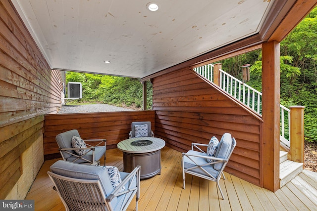 94 Tomahawk Way, Linden, VA 22642 - wooden terrace with an outdoor fire pit and stairs