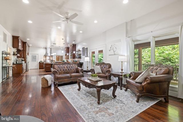 94 Tomahawk Way, Linden, VA 22642 - living area featuring ceiling fan, dark wood-type flooring, and recessed lighting
