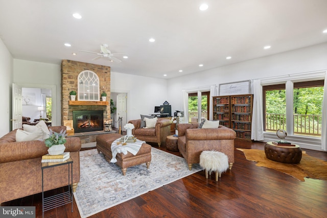 94 Tomahawk Way, Linden, VA 22642 - living area featuring wood finished floors, healthy amount of natural light, recessed lighting, and a fireplace