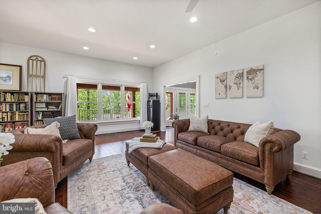 94 Tomahawk Way, Linden, VA 22642 - living area featuring wood-type flooring, recessed lighting, baseboards, and a ceiling fan