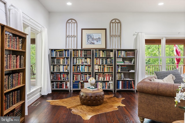 94 Tomahawk Way, Linden, VA 22642 - living area with bookshelves, hardwood / wood-style flooring, and recessed lighting