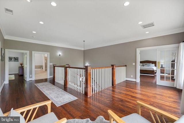 94 Tomahawk Way, Linden, VA 22642 - corridor with ornamental molding, hardwood / wood-style flooring, baseboards, an upstairs landing, and recessed lighting