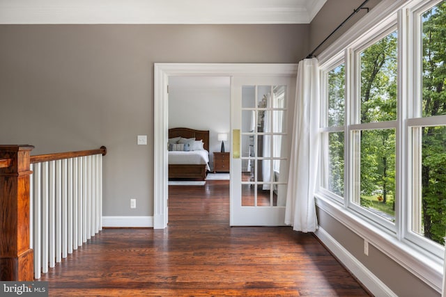 94 Tomahawk Way, Linden, VA 22642 - hall featuring plenty of natural light, dark wood-style floors, baseboards, and ornamental molding