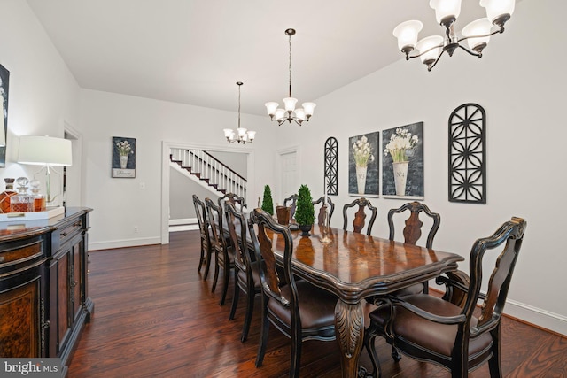 94 Tomahawk Way, Linden, VA 22642 - dining space featuring a chandelier, baseboards, and dark wood-type flooring