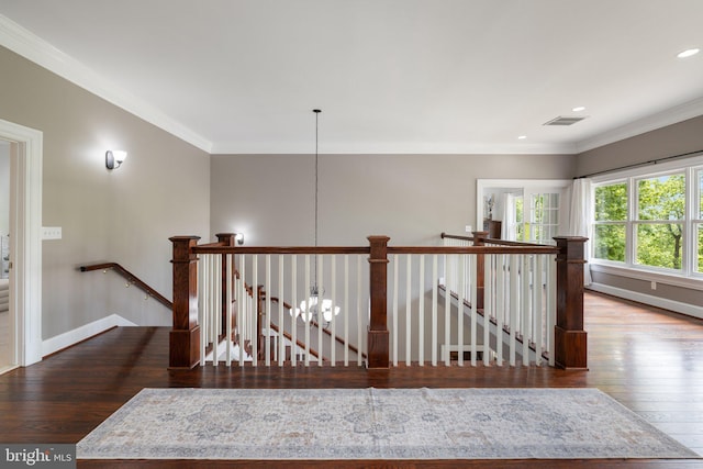 94 Tomahawk Way, Linden, VA 22642 - hall featuring an upstairs landing, hardwood / wood-style flooring, crown molding, baseboards, and recessed lighting