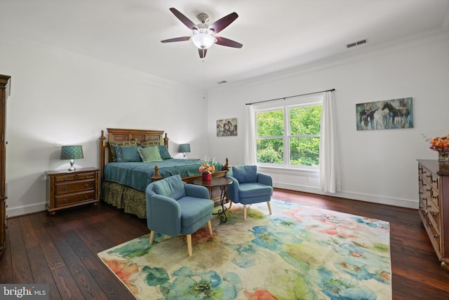 94 Tomahawk Way, Linden, VA 22642 - bedroom with crown molding, dark wood-style flooring, ceiling fan, and baseboards