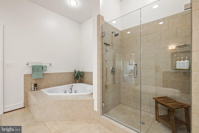 94 Tomahawk Way, Linden, VA 22642 - full bath with a bath, a shower stall, tile patterned flooring, and recessed lighting