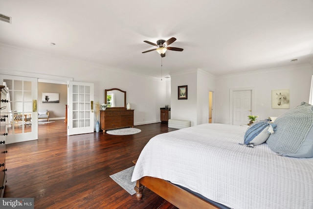 94 Tomahawk Way, Linden, VA 22642 - bedroom with french doors, crown molding, wood finished floors, ceiling fan, and baseboards
