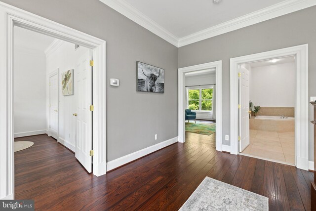 94 Tomahawk Way, Linden, VA 22642 - hallway with ornamental molding, wood finished floors, and baseboards